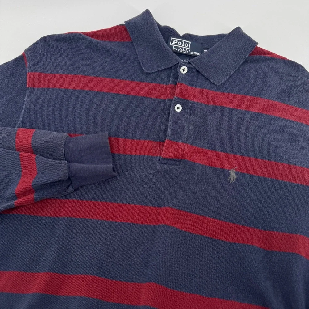 Polo Ralph Lauren Rugby Shirt Mens XL Navy Red Striped Long Sleeve Vintage USA